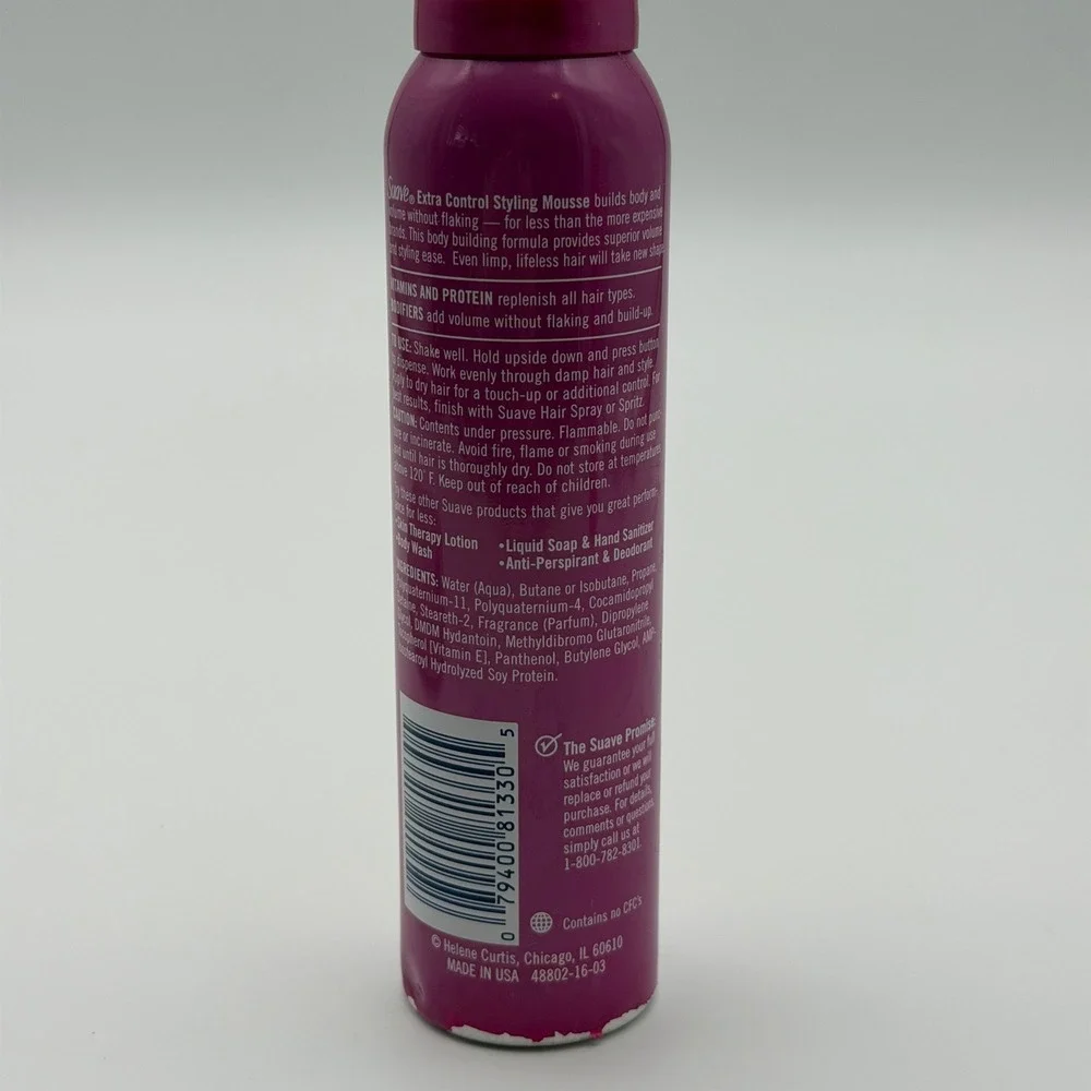 Suave Extra Control Hair Mousse Body and Fullness 6‎ oz 170g Pink Bottle